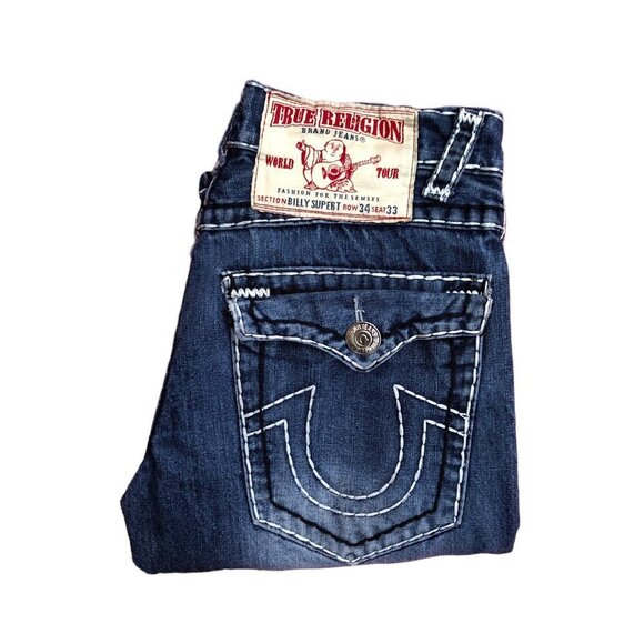 VINTAGE True Religion Jeans Size 34 BILLY SUPER T Blue - Picture 3 of 7